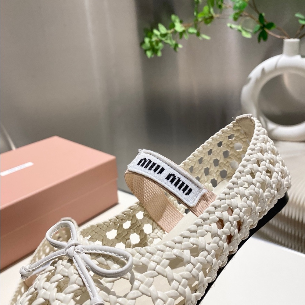 Miu Miu Cream Woven Ballet Flats - Picture 4 of 9